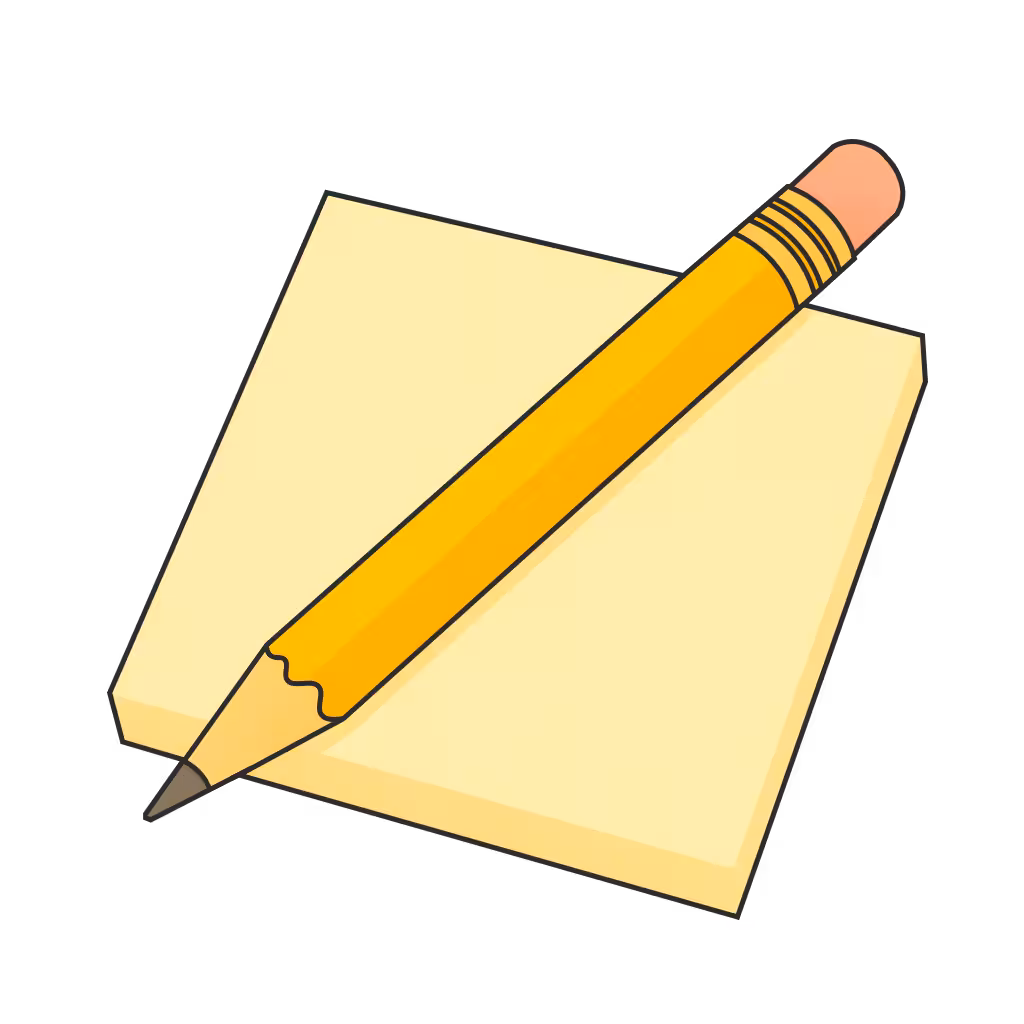 Um desenho de um bloco de notas com um lápis em cima.